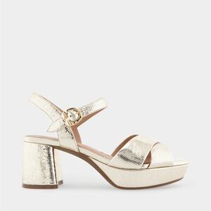 Women’s Crisscross Platform Sandal in Gold Textured Metallic Leather size 8 new